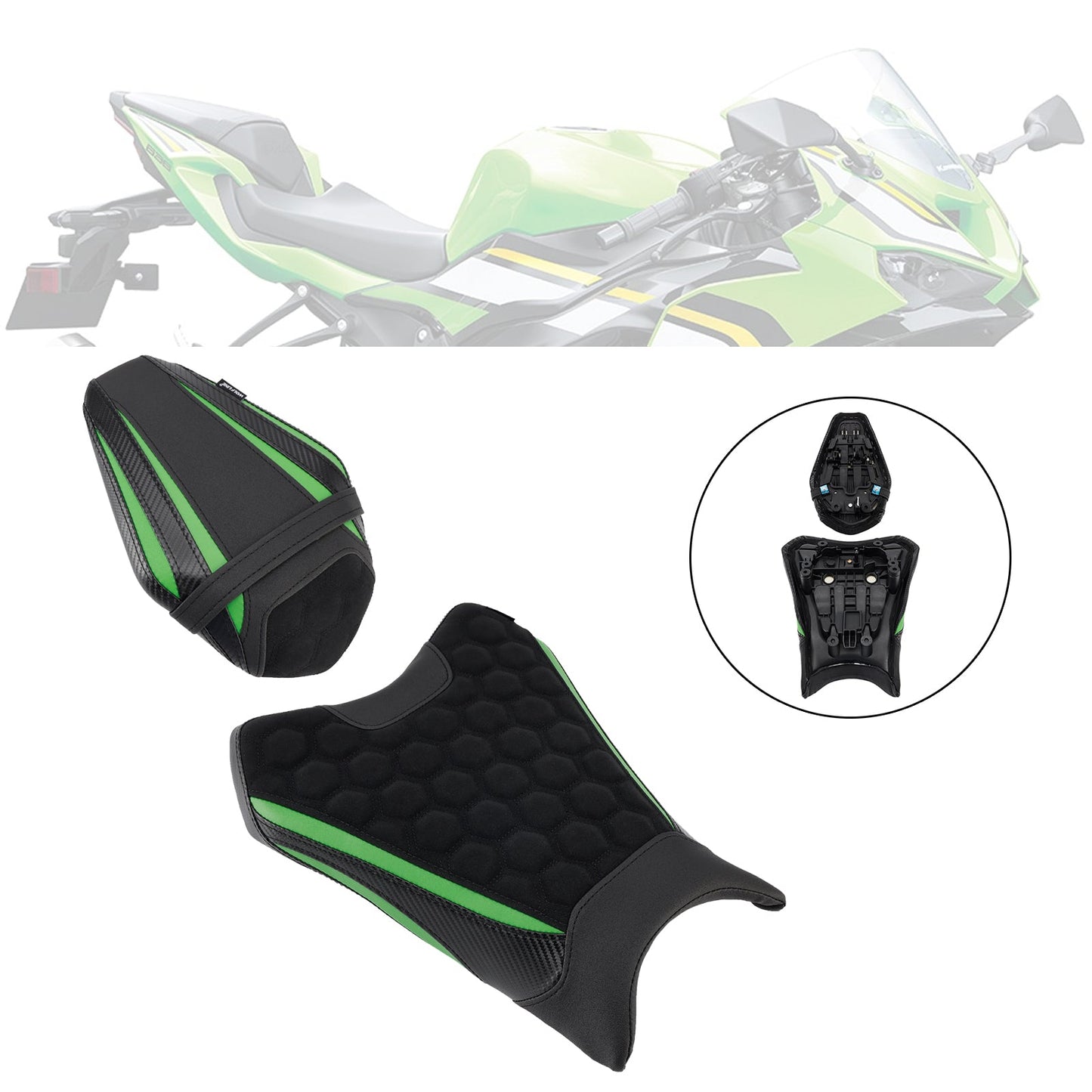Kit sella conducente e passeggero ZX-6R per Kawasaki 2019-2025, cuscino posteriore verde