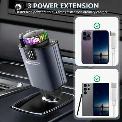 Caricabatterie per auto super veloce da 120 W con cavo retrattile Caricabatterie intelligente per deodoranti per ambienti