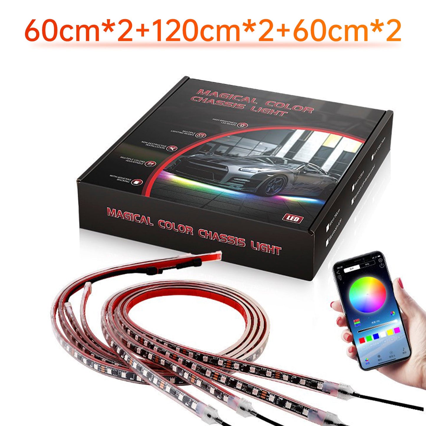 6 pezzi di luce LED per telaio modificata con controller APP Fantasy Ambient Light 60 cm * 2 + 120 cm * 2 + 60 cm * 2