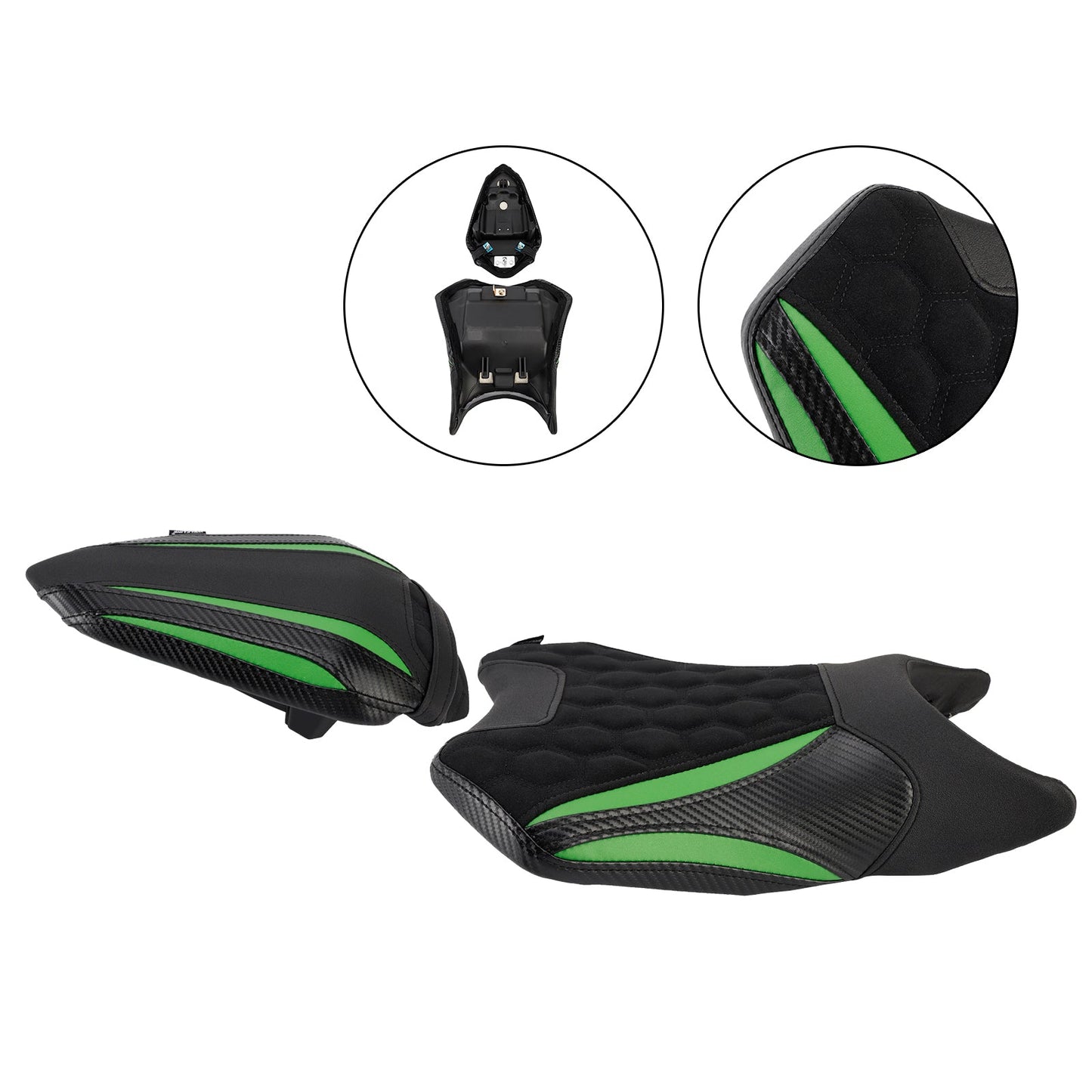 Kit cuscini passeggero anteriore e posteriore Raider per Kawasaki Ninja 500 Z500 2024-2025, colore nero.