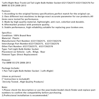 Supporto lampadina fanale posteriore sinistro e destro per cofano bagagliaio BMW X5 E70 2008-2013 63217262575 63217262576