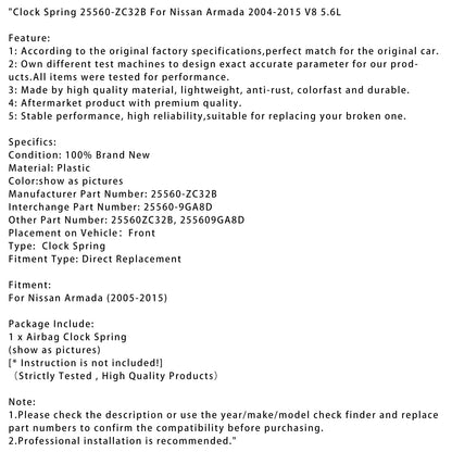 Nissan Armada V8 5.6L 2004-2015 Clock Spring 25560-ZC32B
