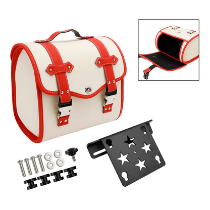 Set di borse laterali a sgancio rapido con staffa, colore bianco, per riporre bagagli su moto.