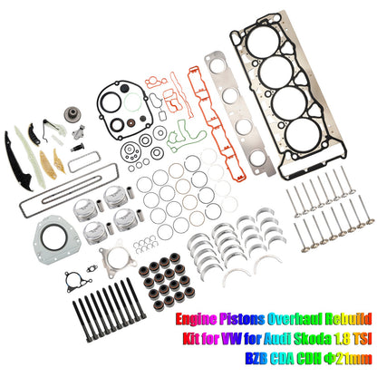 20065.2011 AUDI A3 (8P) 1.8 TFSI BYT BZB CDAA Kit di revisione e ricostruzione dei pistoni del motore 06H107065CP 06H109509Q
