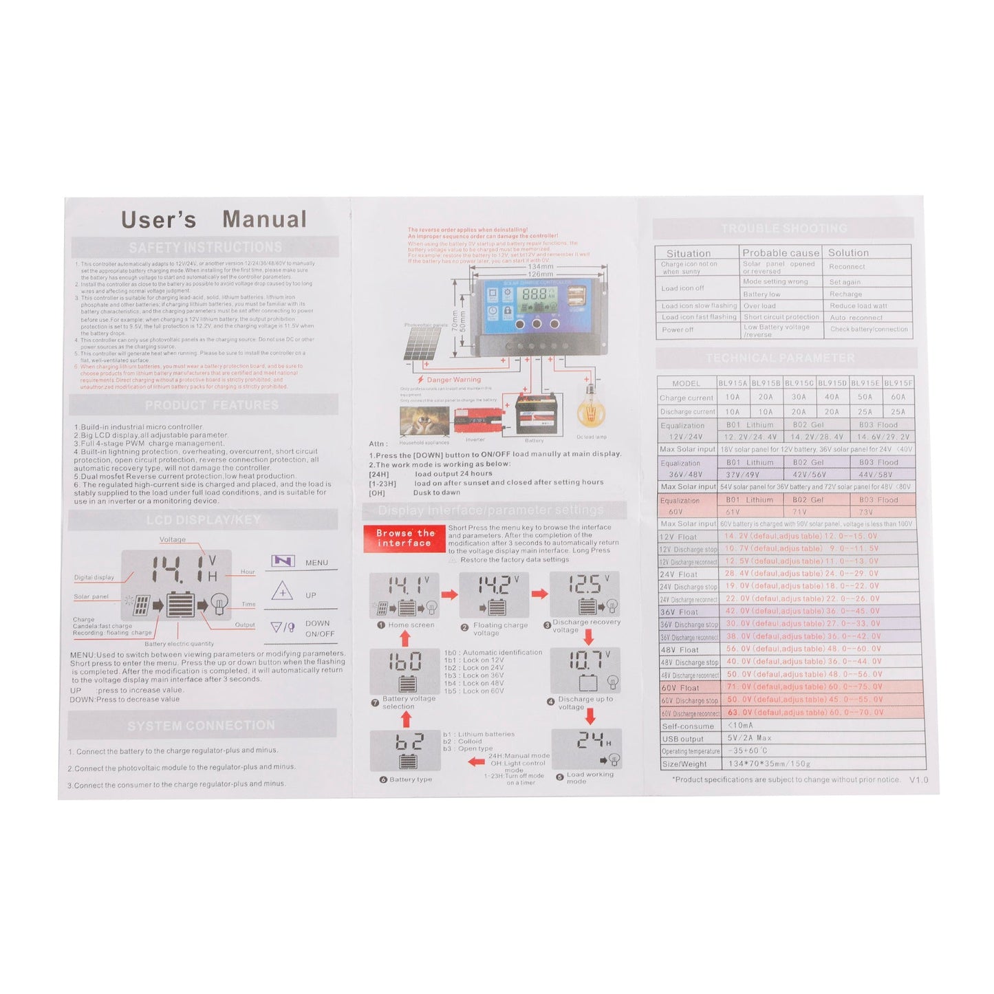 Regolatore solare PWM 12V-60V Visualizzazione corrente Controllo luce solare stradale 0V Avvio