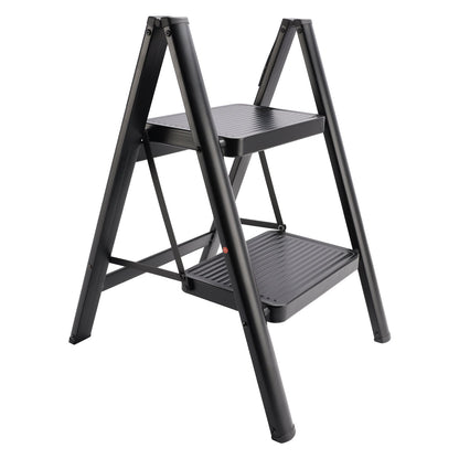 Scala a pioli, 2 livelli, pieghevole, alluminio, larga, leggera, compatta, scala