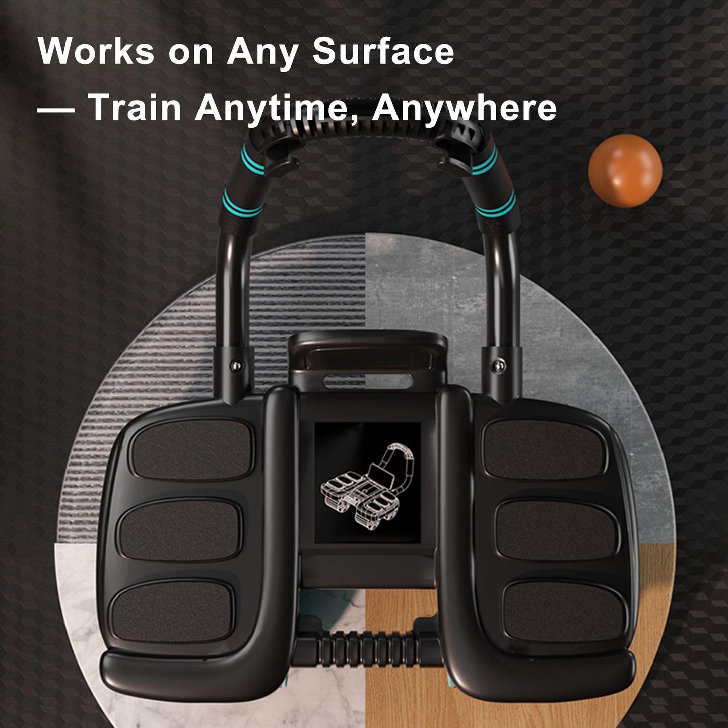 Attrezzatura portatile per palestra domestica Blue Perfect Core Trainer per uomo e donna Ruota per addominali con rimbalzo automatico con supporto per il gomito e stabilità a 4 ruote - Include timer
