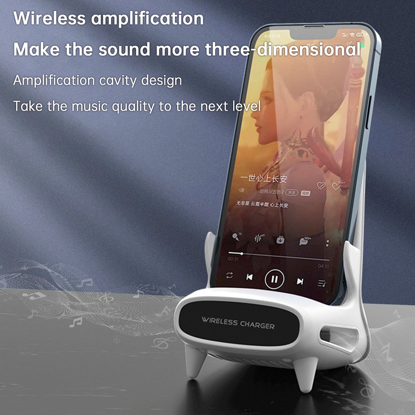 3 in 1 V8 Mini Sedia Caricabatterie Wireless Supporto per Telefono Supporto per Ricarica Telefono Altoparlante