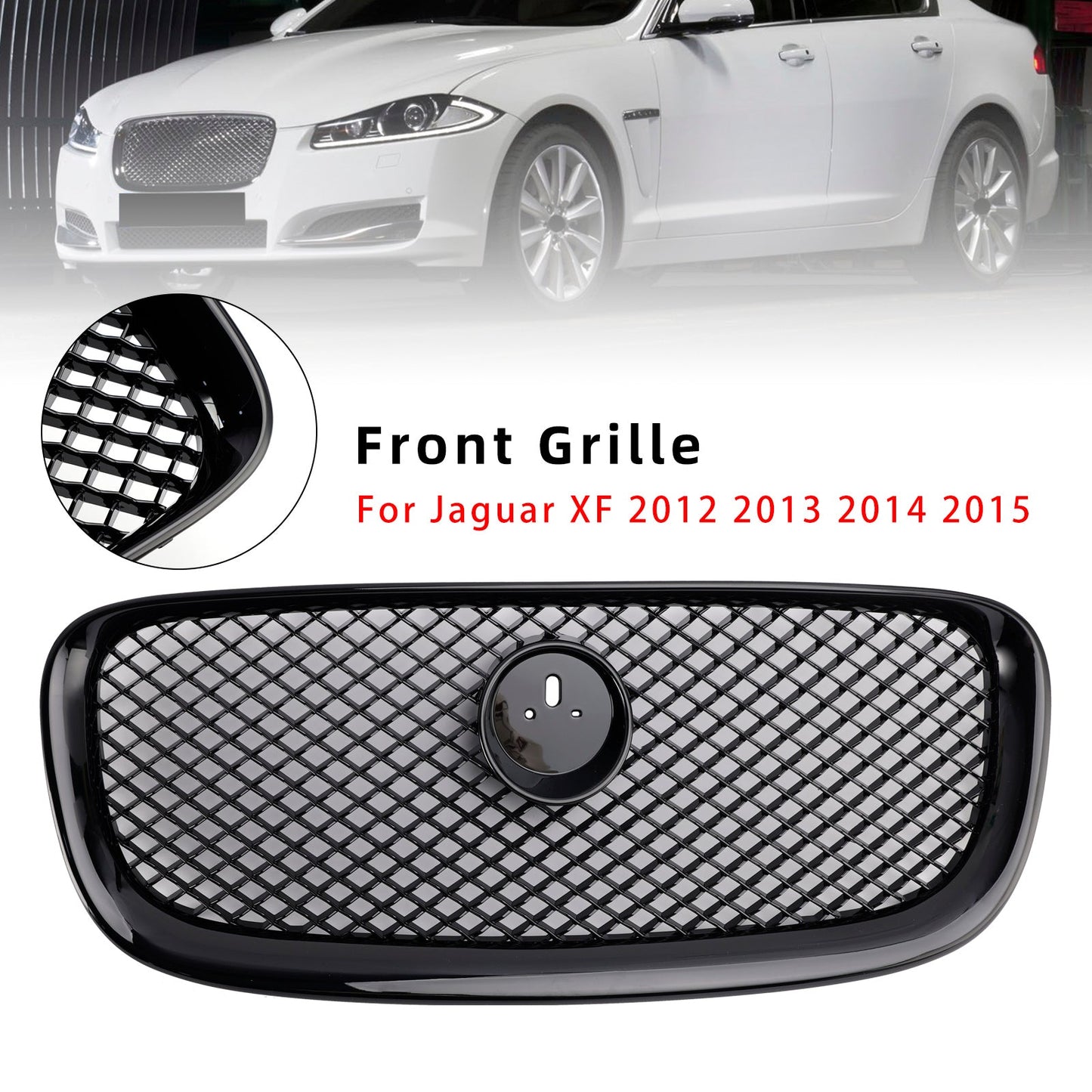 Griglia paraurti anteriore stile XF-R adatta per Jaguar XF 2012-2015, nero lucido