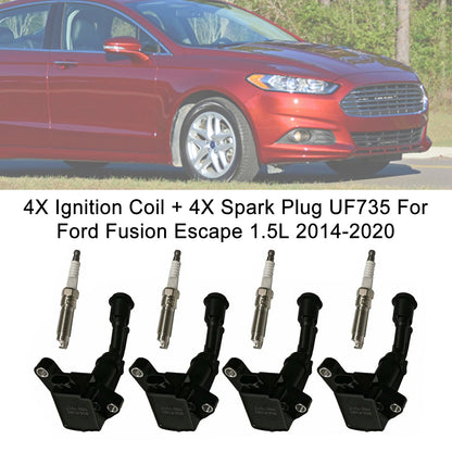2014-2020 Per Ford Fusion l4 1.5l 4 bobine di accensione + 4 candele UF735 DS7Z12029B 4X Bobine di accensione + 4X candele