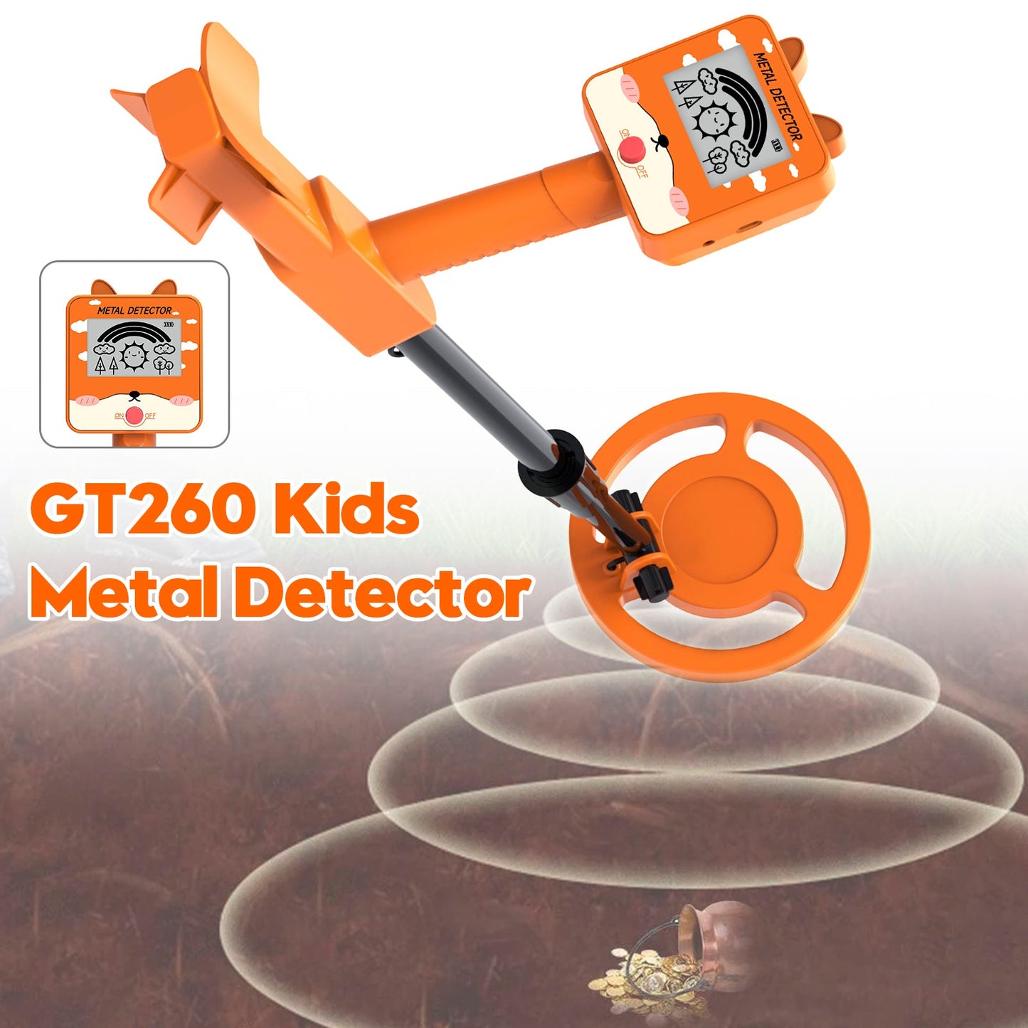 GT260 Metal Detector per Bambini, Impermeabile, Bobina di Ricerca da 6,3"" ORG