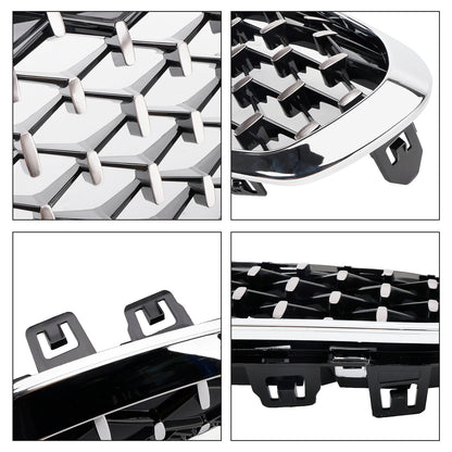 Griglia anteriore a doppio rene per BMW Serie 1 F40 19-23 stile diamante argento