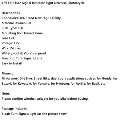 Indicatore di direzione a LED da 12 V, 8 mm, universale per moto Suzuki