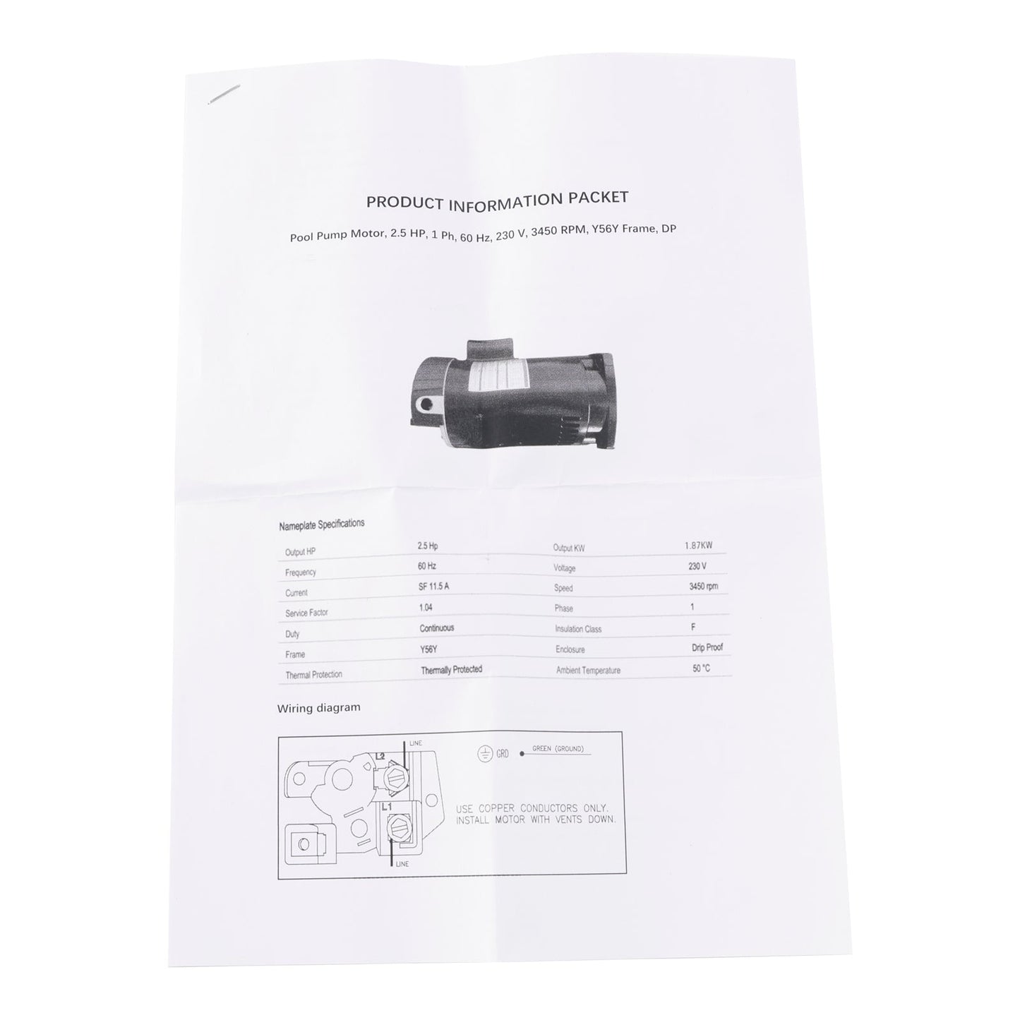 Motore per pompa da piscina B2840 B840 2,5 CV 230 V, telaio 56Y, flangia quadrata
