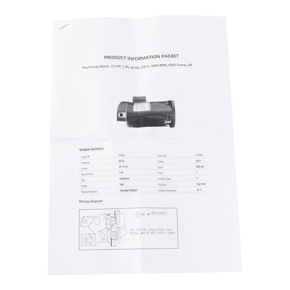 Motore per pompa da piscina B2840 B840 2,5 CV 230 V, telaio 56Y, flangia quadrata