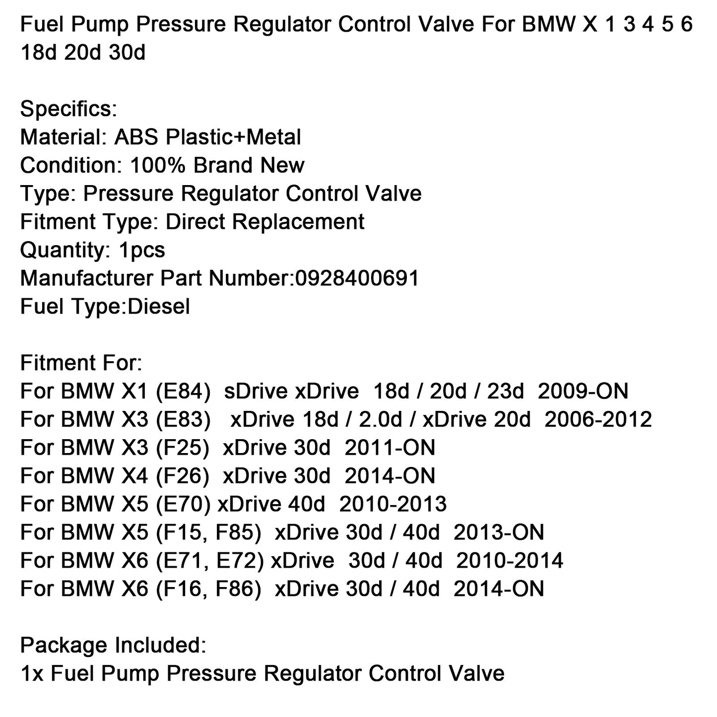 Valvola di controllo del regolatore di pressione della pompa del carburante per BMW X 1 3 4 5 6 18d 20d 30d