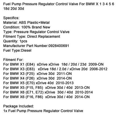 Valvola di controllo del regolatore di pressione della pompa del carburante per BMW X 1 3 4 5 6 18d 20d 30d