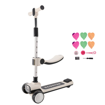 Sedile pieghevole per scooter per bambini 2 in 1, barra pieghevole regolabile a 3 ruote, nera