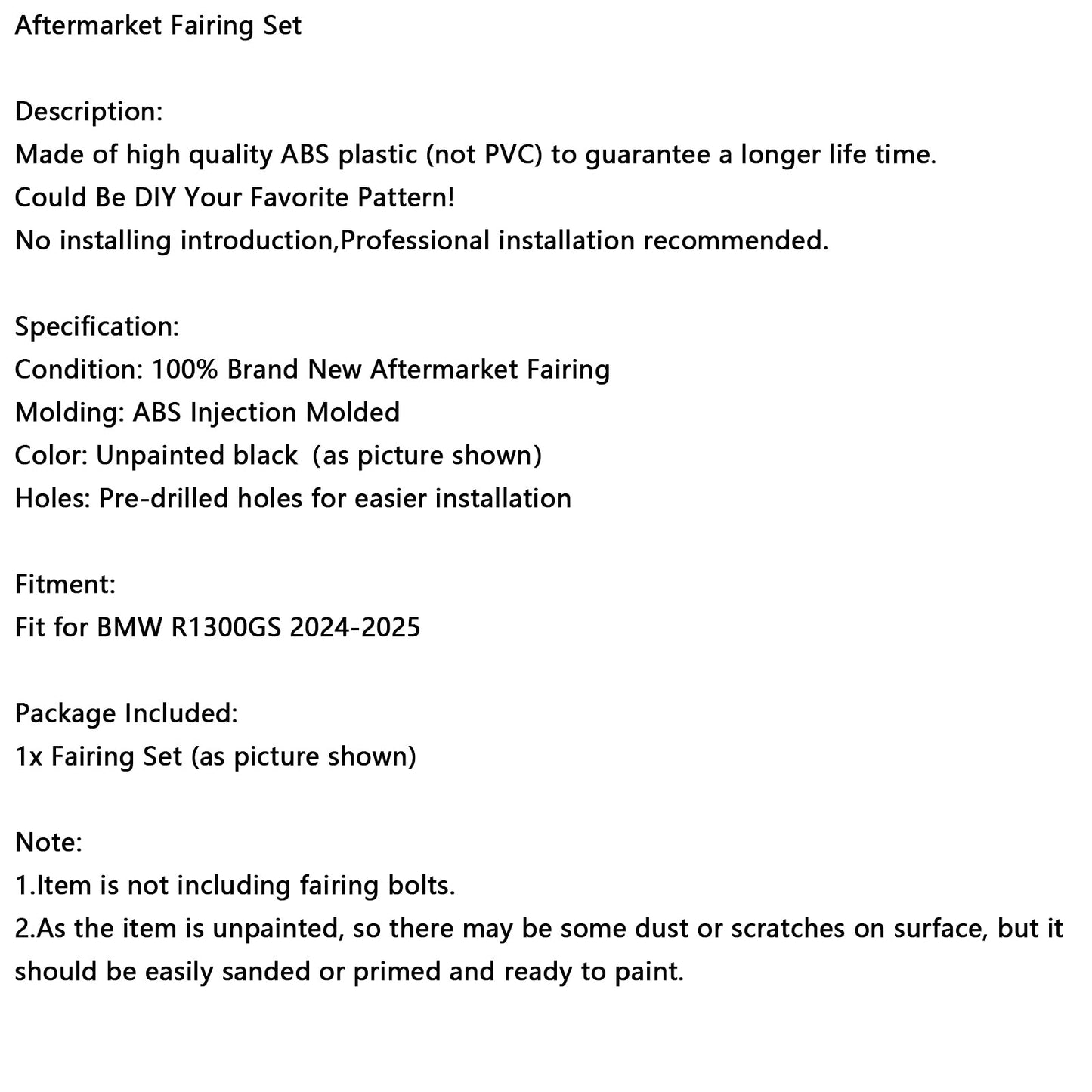 Carenatura carenatura BMW R1300GS 2024-2025 iniezione non verniciata
