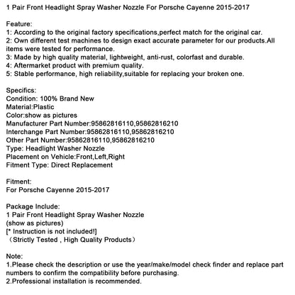 2015-2017 Porsche Cayenne 1 paio di ugelli lavafari anteriori