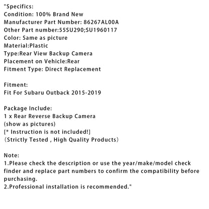 Telecamera di retromarcia posteriore per Subaru Outback 2015-2019 con assistenza al parcheggio 86267AL00A