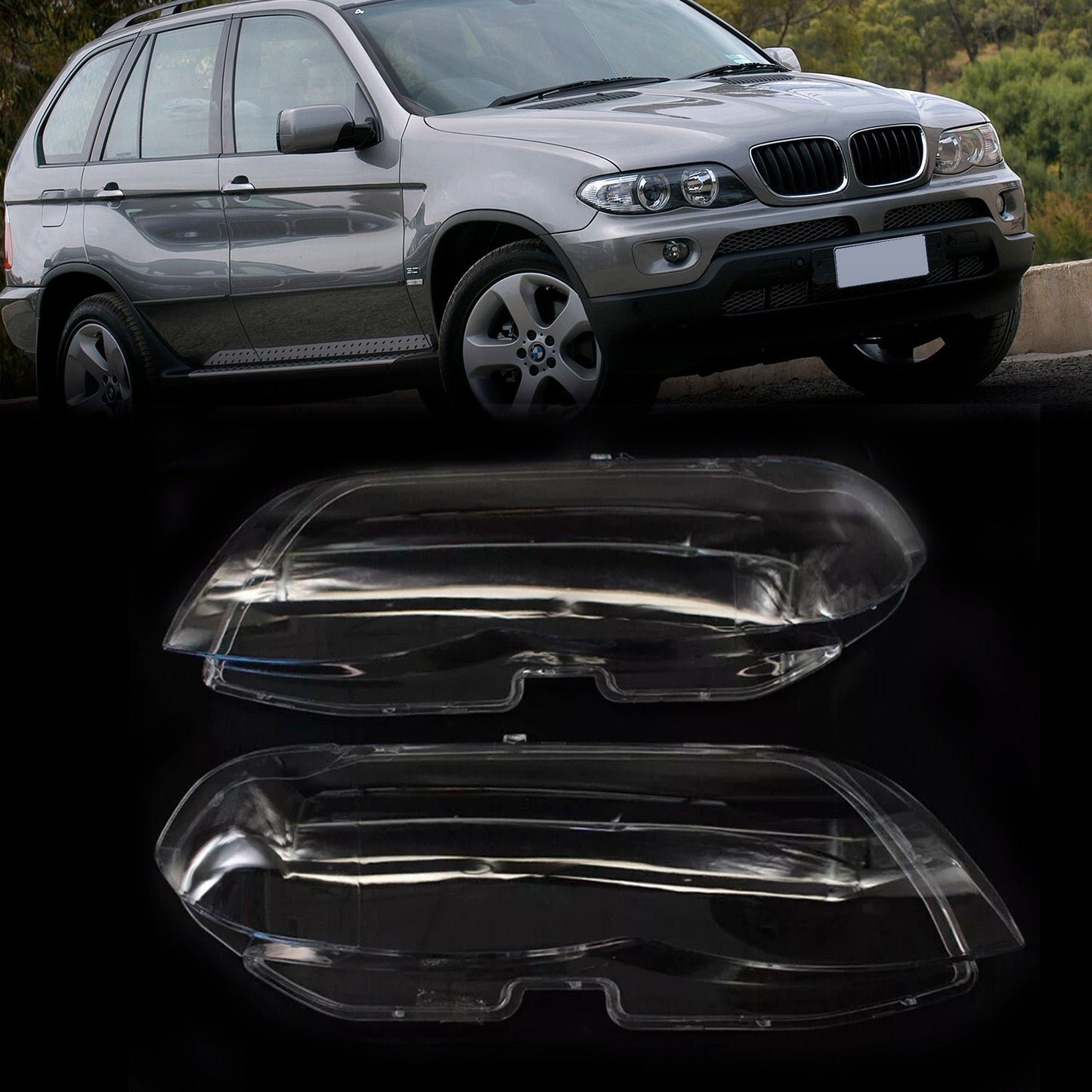 Copertura trasparente in vetro per fari anteriori BMW X5 E53 2004-2006