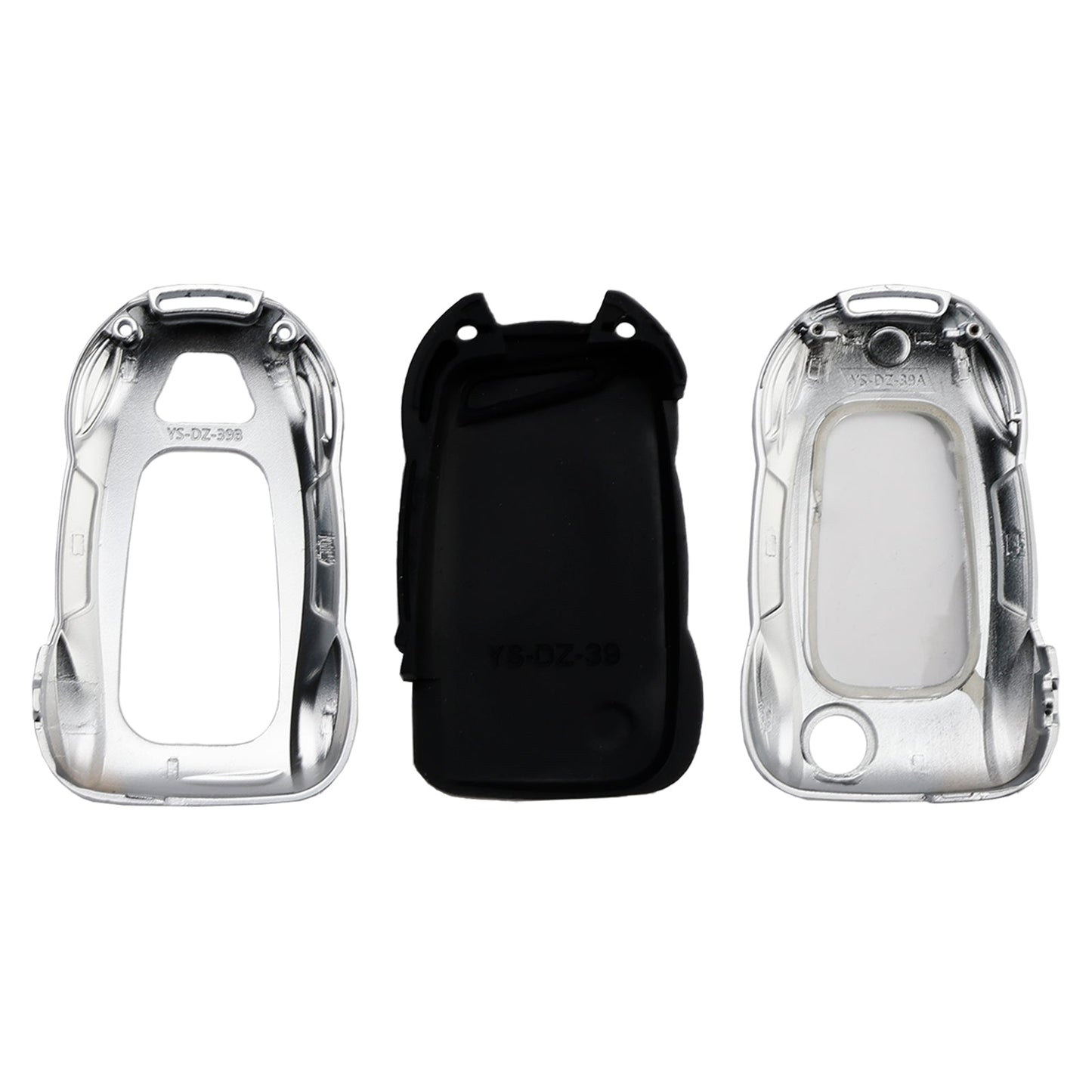 Custodia in lega di zinco e pelle per chiave auto VW Polo Skoda, colore argento