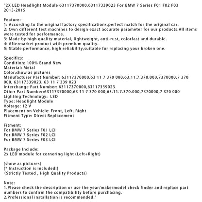Modulo fari a LED 2X per BMW Serie 7 F01 F02 F03 2013-2015 63117370000