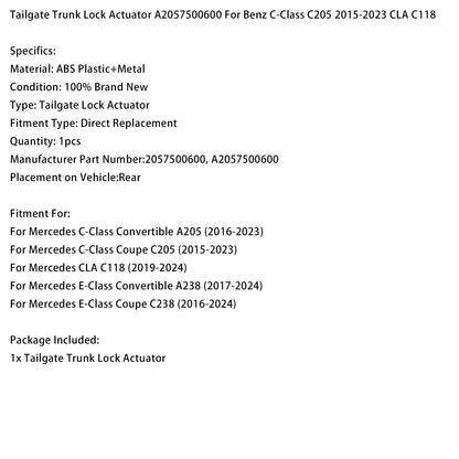 Attuatore di bloccaggio del portellone posteriore A2057500600 per Benz Classe C C205 2015-2023 CLA C118