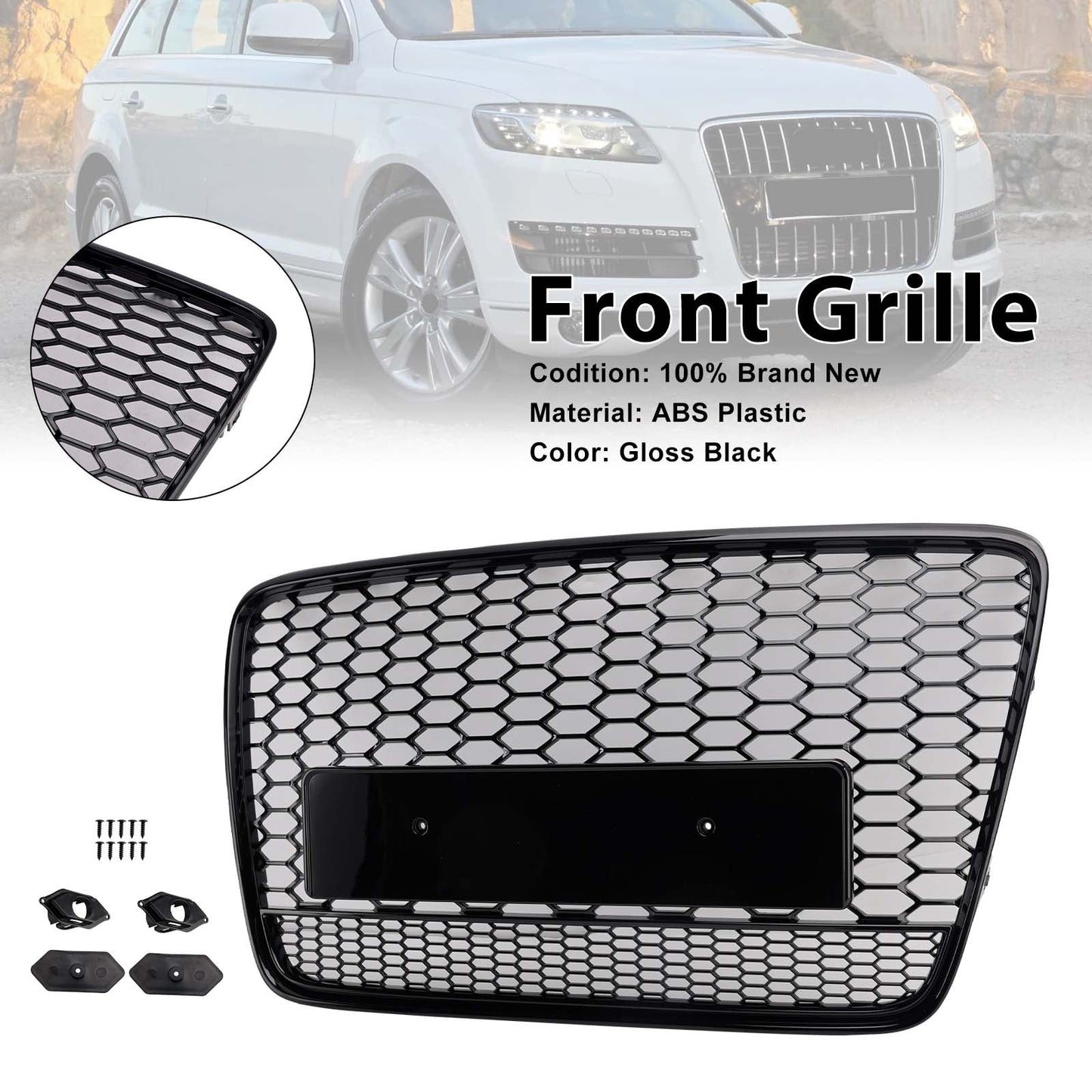 Griglia di ventilazione del radiatore per paraurti anteriore, colore nero lucido, compatibile con Audi Q7 2005-2015.