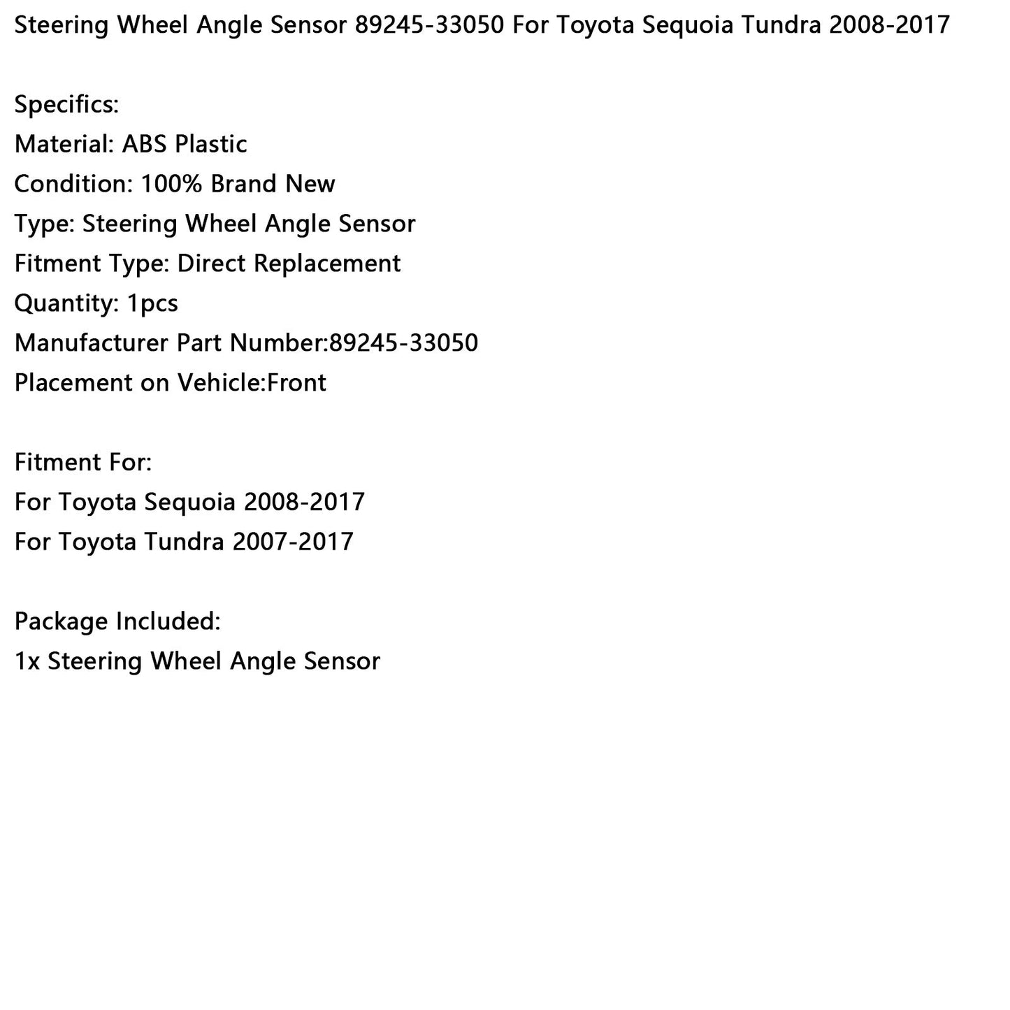Sensore angolo sterzo Toyota Sequoia 2008-2017 89245-33050