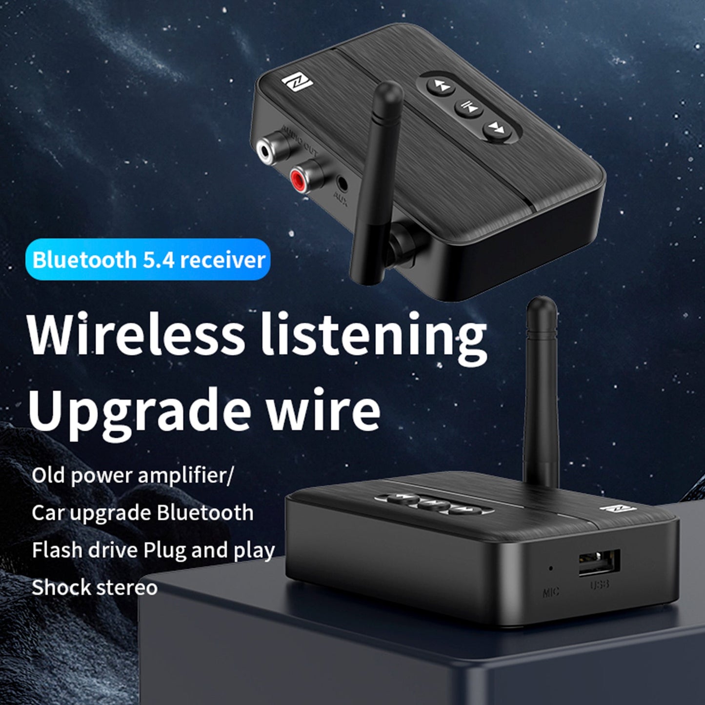 Ricevitore audio Bluetooth 5.4 NFC, amplificatore AUX/RCA, unità flash USB per riprodurre musica