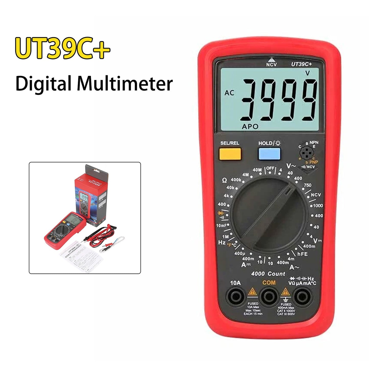 Multimetro digitale UT39C+ Voltmetro AC DC Ohm Cap Diodo Tester