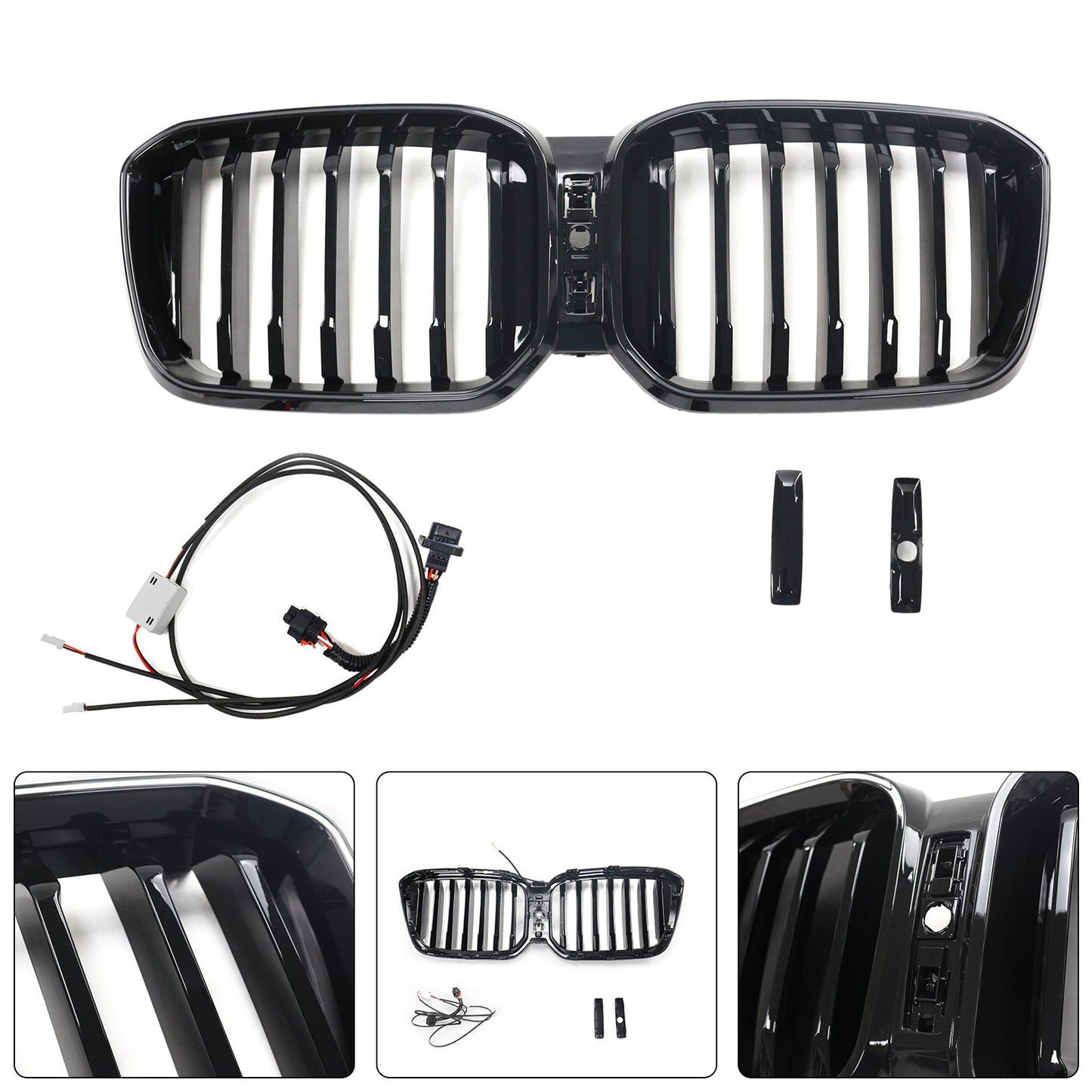 Griglia a rene paraurti anteriore nero lucido BMW X3 G01 X4 G02 2022-2025 con foro per telecamera