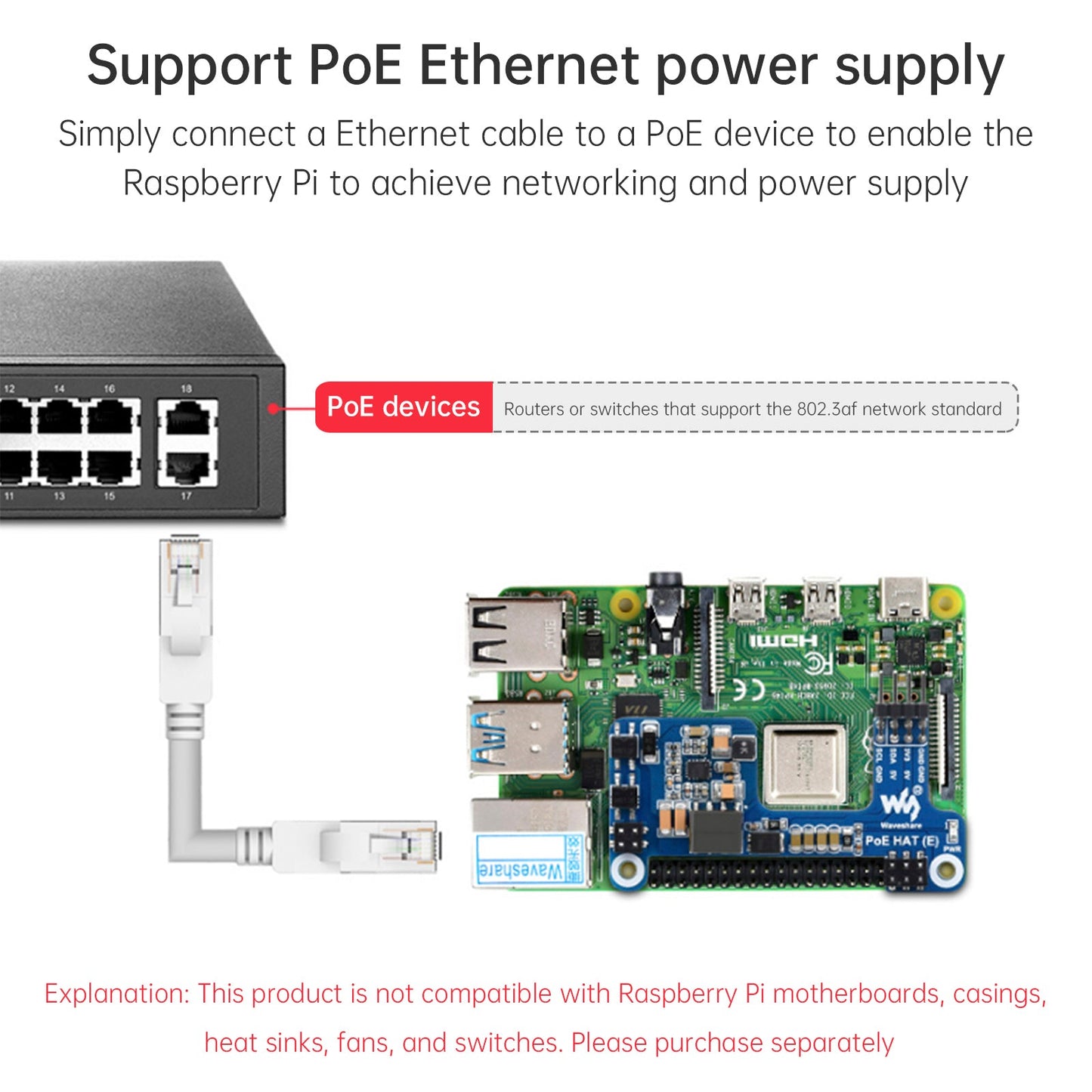 Scheda di espansione dell'alimentatore Ethernet Raspberry Pi 4B/3B+, alimentatore PoE