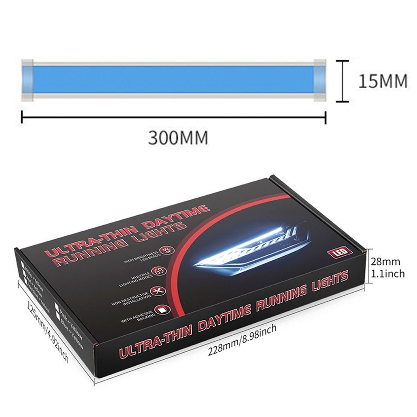 Striscia di luce iridescente per fari a LED per auto ultrasottili, con controller APP, 30 cm