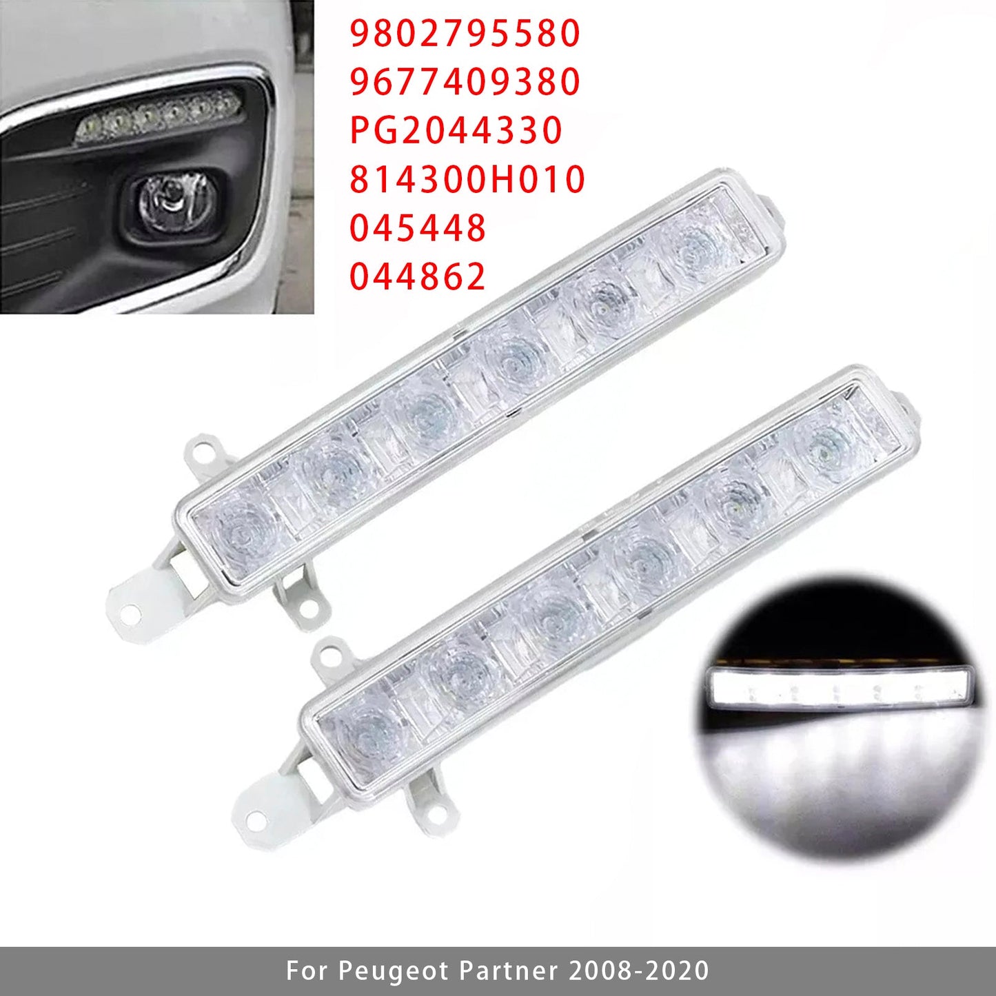 Coppia di fendinebbia diurni a LED per Citroen C3 Berlingo Peugeot 9802795580