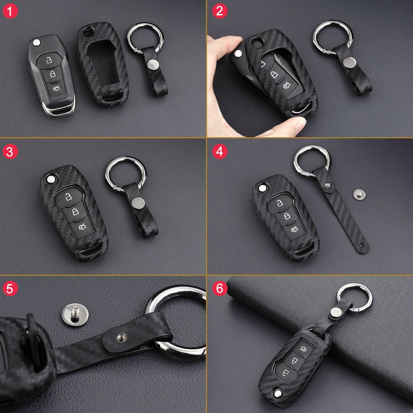 Custodia in pelle e silicone per chiave auto con fibbia per Ford
