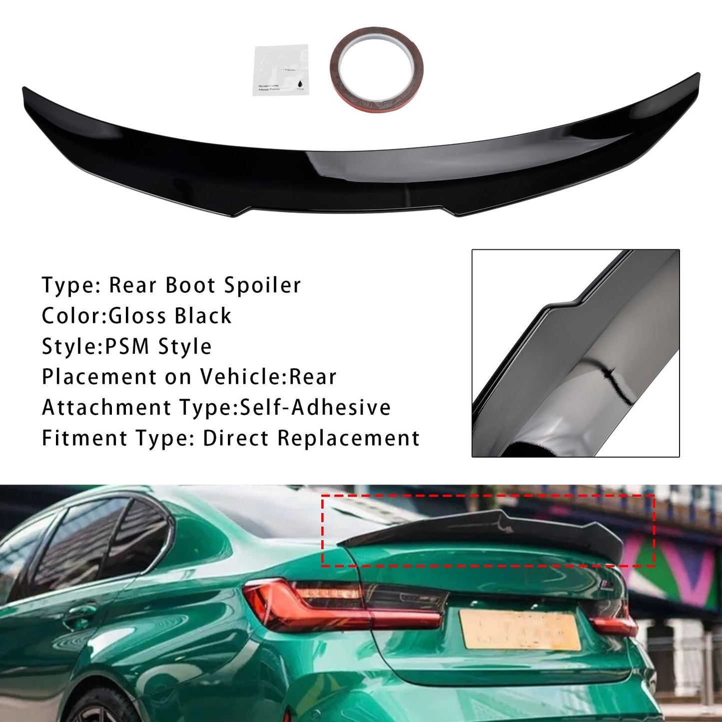 Spoiler posteriore nero lucido per BMW Serie 3 G20 G80 19-25 PSM Style