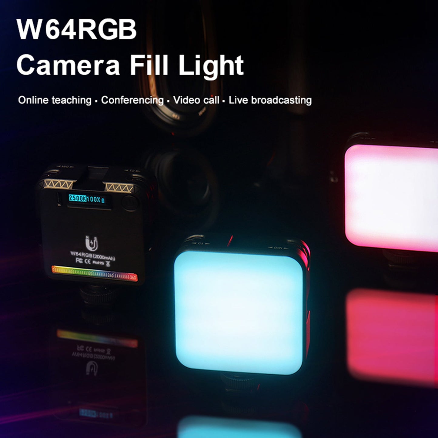 W64 RGB LED Video Luce Riempimento Luce Videocamera Cellulare Bellezza Dal Vivo All&#39;Aperto