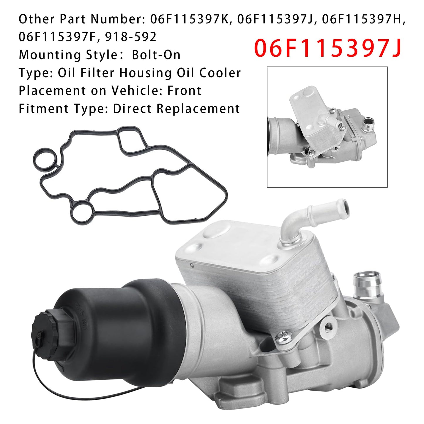 Gruppo filtro olio radiatore olio motore Eos 2.0L 2007-2009 06F115397J 06F115397H 918-592