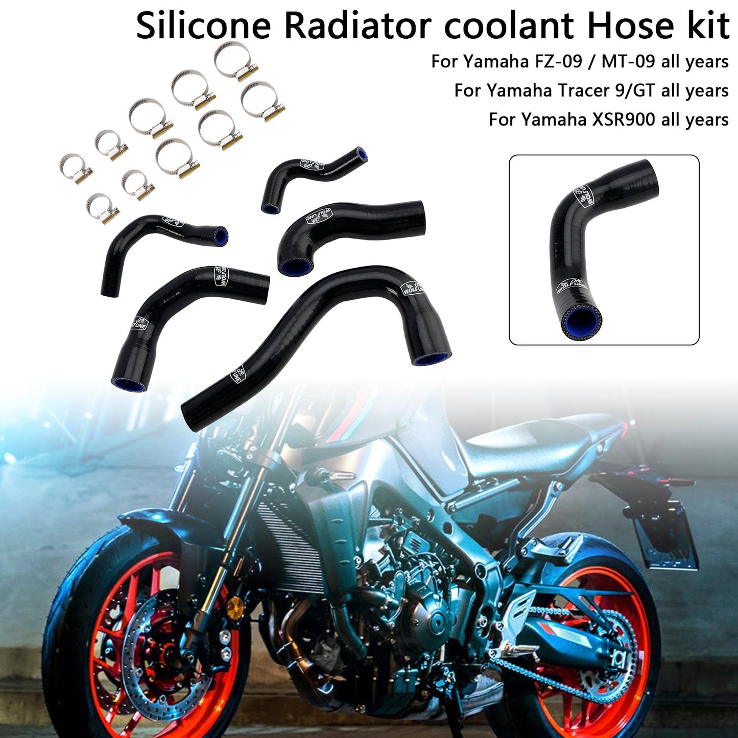 Yamaha MT-09 XSR900 Tracer 9/GT tutti gli anni Tubo refrigerante radiatore in silicone