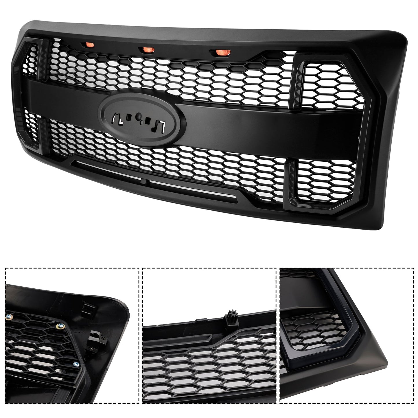 Griglia paraurti anteriore stile Raptor nero opaco Ford F150 2009-2014 con LED