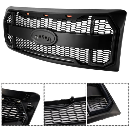 Griglia paraurti anteriore stile Raptor nero opaco Ford F150 2009-2014 con LED