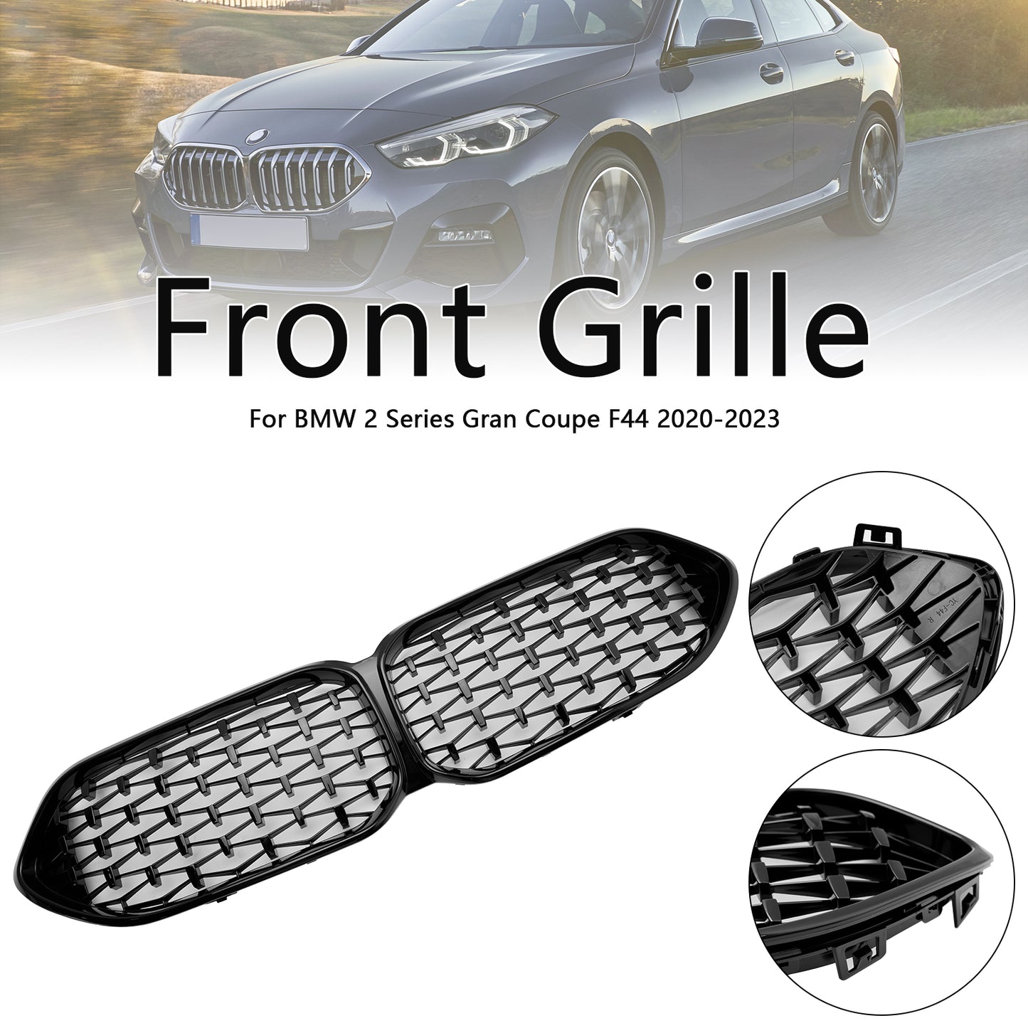 Per 2020 2021 2022 2023 BMW Serie 2 F44 Griglia anteriore nera lucida Coupé M Diamond 51135A39378/51138080494