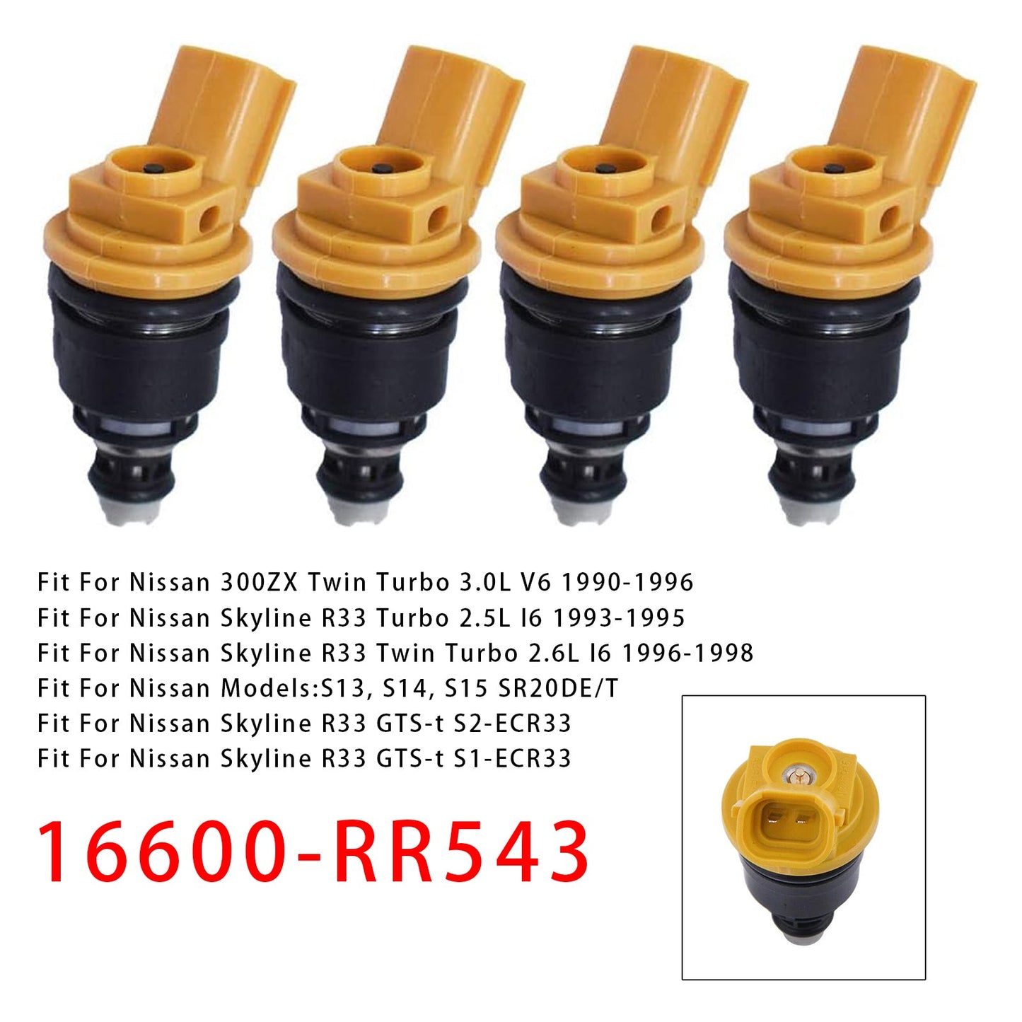 4 pezzi iniettori carburante per Nissan Silvia SR20DET S13 14 15 Skyline R33 16600-RR543
