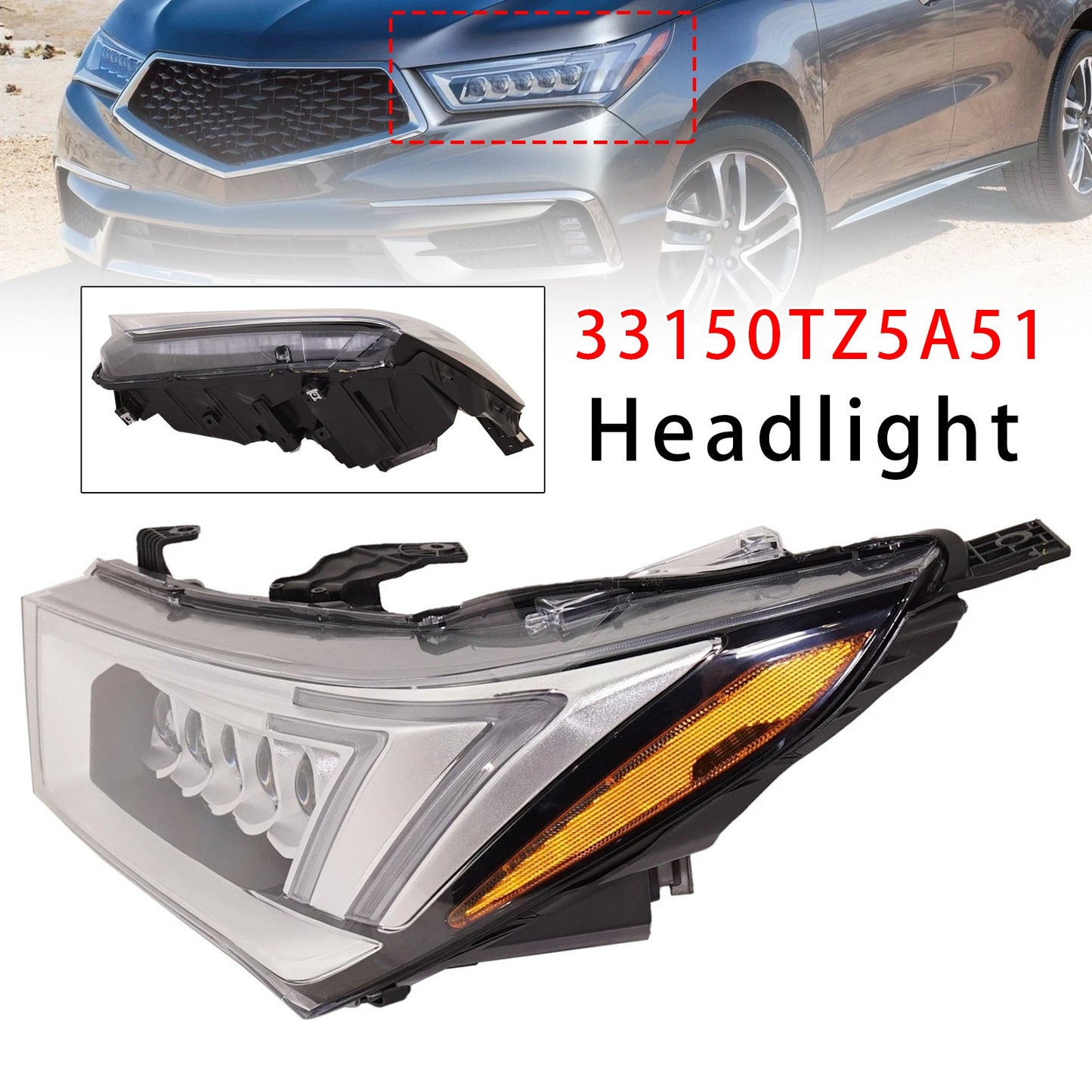 Faro anteriore sinistro a LED per MDX Sport Hybrid 2017-2020, codice 33150TZ5A51