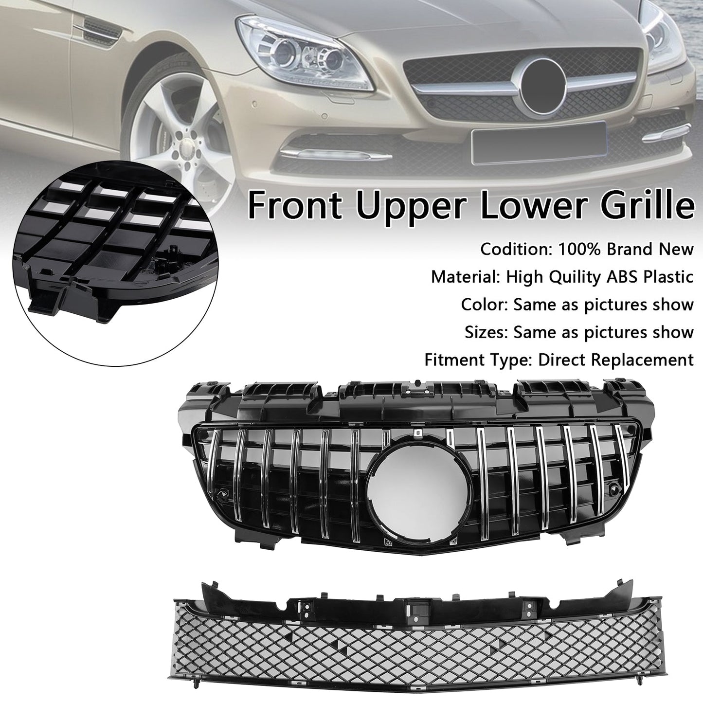 Griglia anteriore superiore inferiore cromata pre-restyling Mercedes-Benz SLK-Class R172 SLK55 2011-2016 adatta per Mercedes SLK-Class R172 SLK55