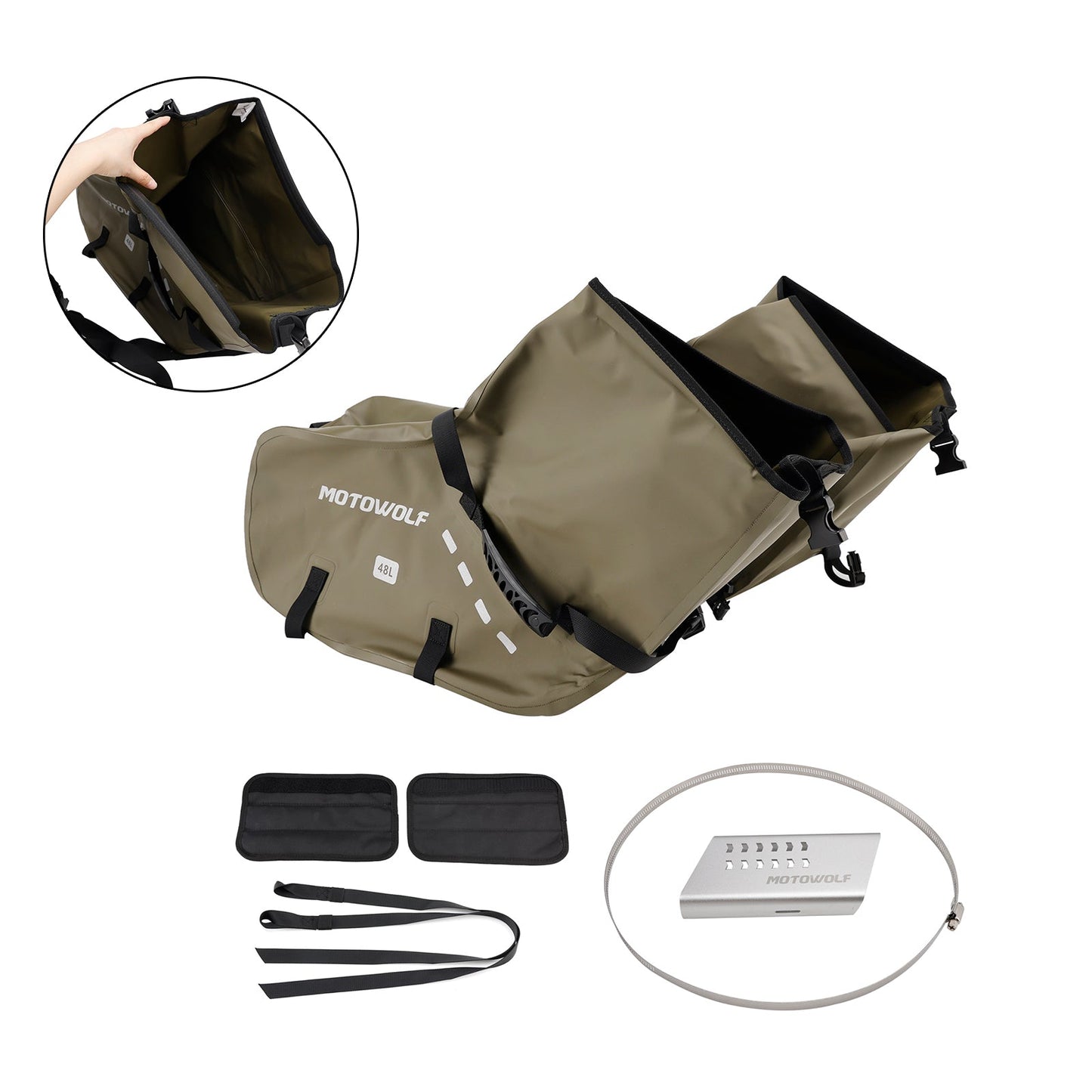 Borsa da sella laterale, colore abbinato, 86 l, verde, per scooter e moto.