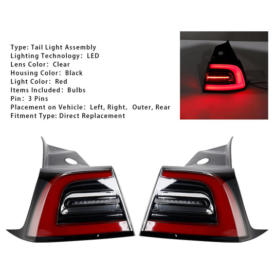 Fanale posteriore a LED L+R, fanale posteriore esterno a 3 pin per Tesla Model 3 Y 2017-2023
